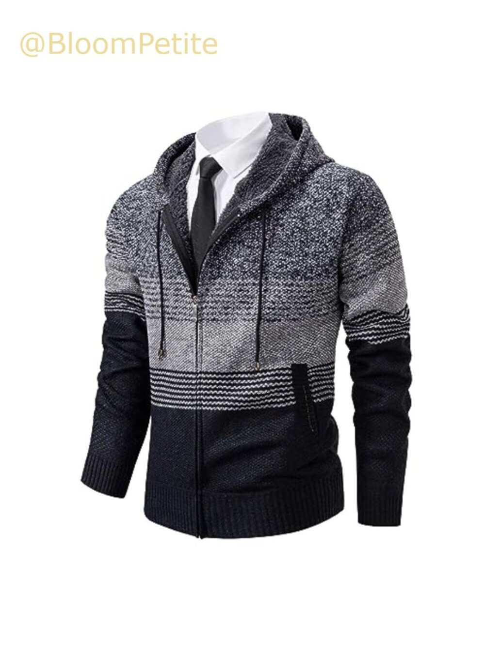 Men's Knit Sweater Hoodie Fleece Lined Cardigan Zip Up Long Sleeve